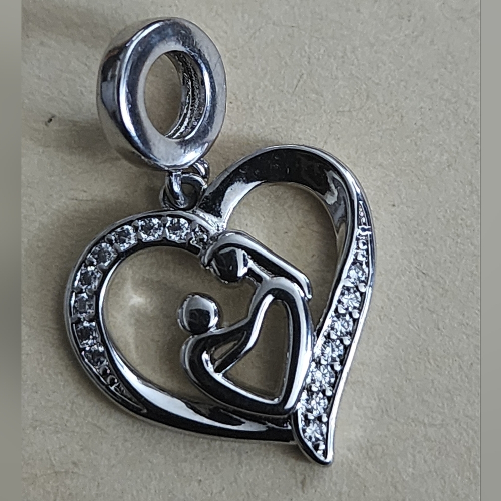 Mother's Love Child Heart Charm , fits Pandora Bracelets , Mother and Child
